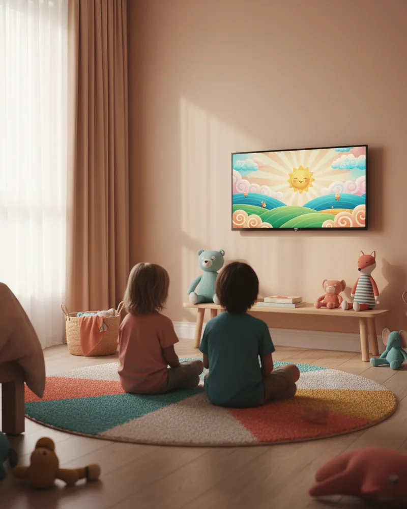 Gezellige kinderkamer met kinderen voor een smart tv